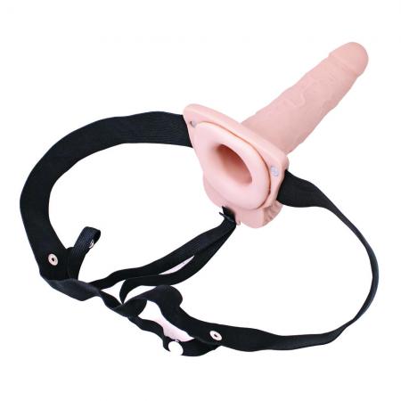 Erection Assistant Hollow Vibrating StrapOn 6 inch Flesh Pink